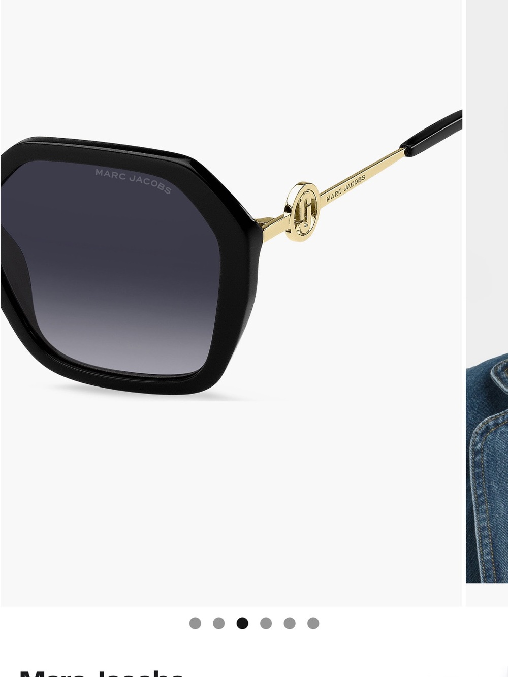 Marc Jacobs Black Hexagonal Oversized Sunglasses with Gold Temples - Picture 2 of 9
